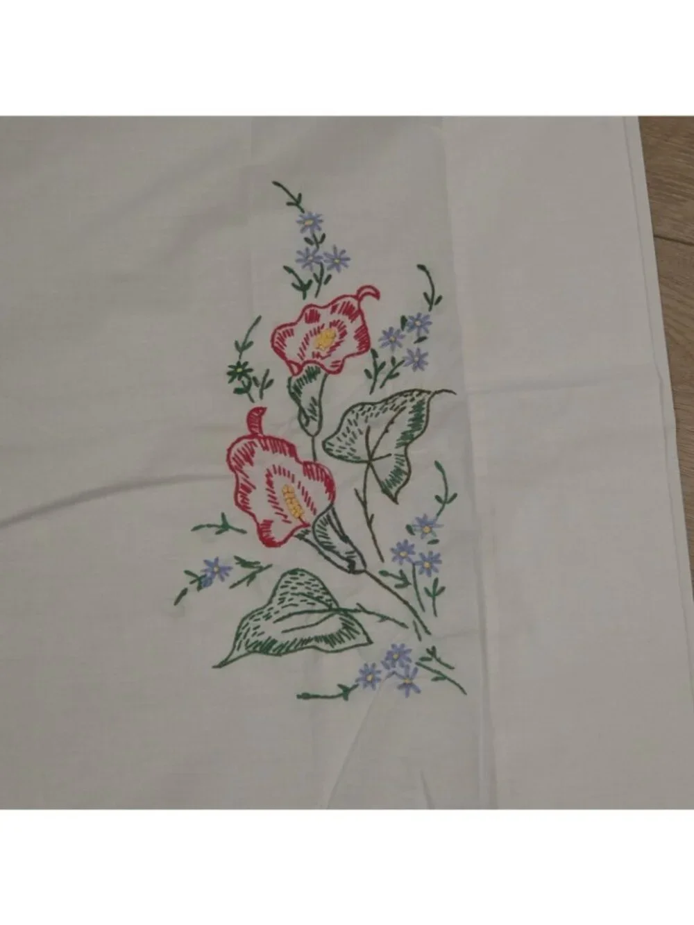 Pacific Vintage White Standard Pillowcase Hand Embroidered Lillies